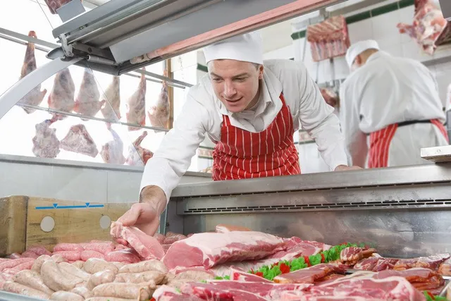 Butcher counter with fresh meat products